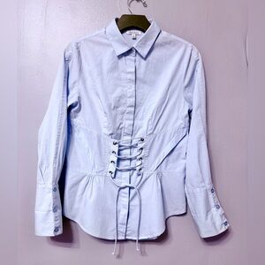 Elegant Light Blue Button-Down Corset Shirt